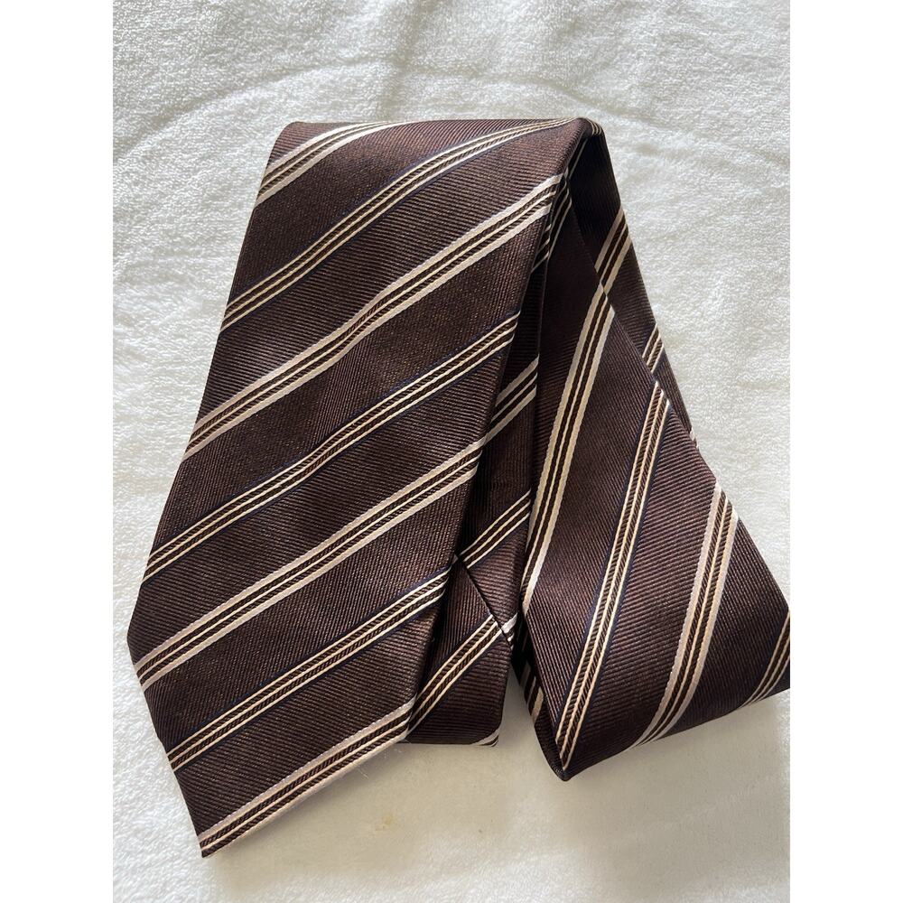 Vintage Ermenegildo Zegna Men's Necktie Silk Brown Striped Made In Italy